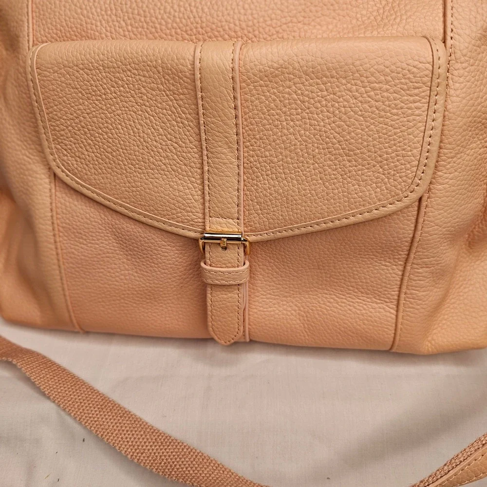 Ora Delphine Blush Pink Pebbled Leather Satchel Crossbody‎ Bag Gold Hardware